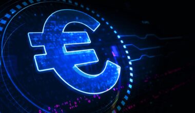 Euro-Stablecoin-Währungsgeschäft und digitales Geldsymbol, digitales Konzept.