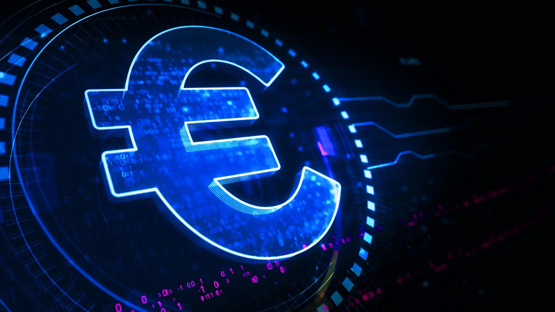 Euro-Stablecoin-Währungsgeschäft und digitales Geldsymbol, digitales Konzept.