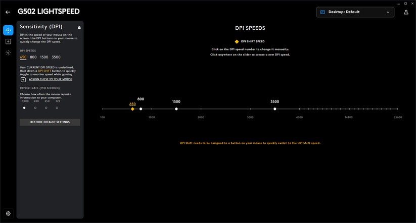DPI Settings in GHub