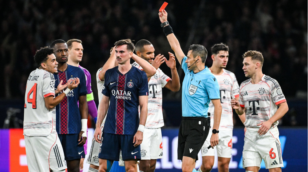 Champions League: FC Bayern bezwingt PSG trotz Díaz-Rot nach Doppelpack Champions League: FC Bayern bezwingt PSG trotz Díaz-Rot nach Doppelpack