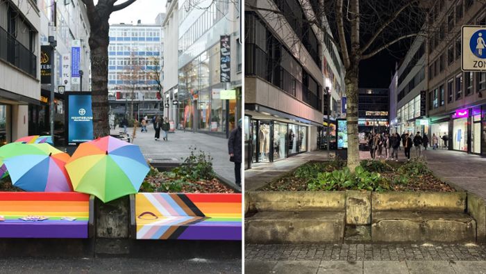 Stuttgarter Innenstadt: Regenbogen-Bank in Stuttgart nach nur zwei Tagen verschwunden – warum?