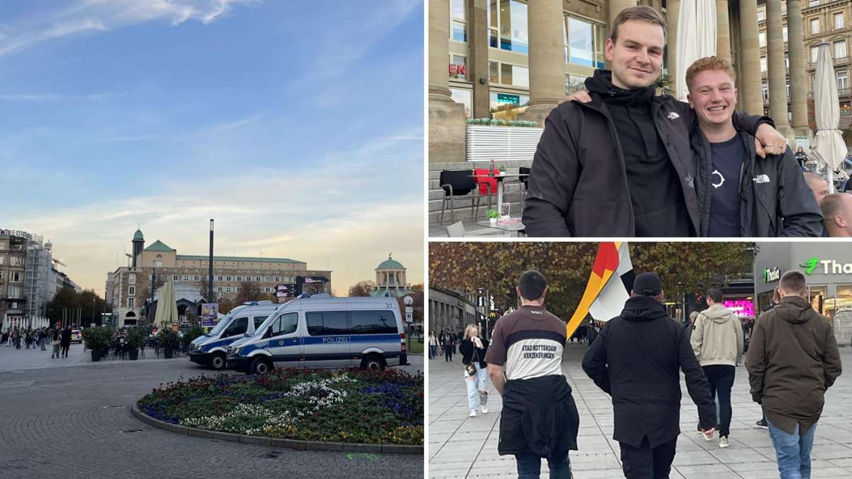 VfB gegen Feyenoord Rotterdam: Feyenoord-Fans erobern Stuttgart – gute Stimmung, viel Polizei