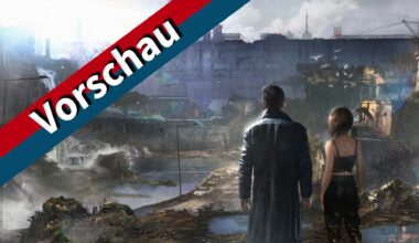 Artwork von Neo Berlin 2087. Die beiden Hauptcharaktere sind rechts im Bild zu sehen. Links ist das 4P-Vorschau-Banner eingebunden.