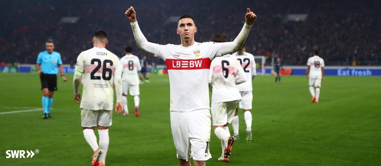 Bilal El Khannouss vom VfB Stuttgart traf zum 1:0 gegen Feyenoord Rotterdam | IMAGO, IMAGO / Jan Huebner Bilal El Khannouss vom VfB Stuttgart feiert sein Tor gegen Feyenoord Rotterdam