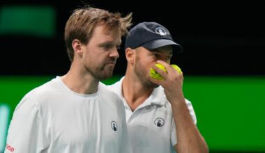 Die Tennis-Spieler Kevin Krawietz (links) und Tim Pütz beim Davis-Cup-Halbfinale