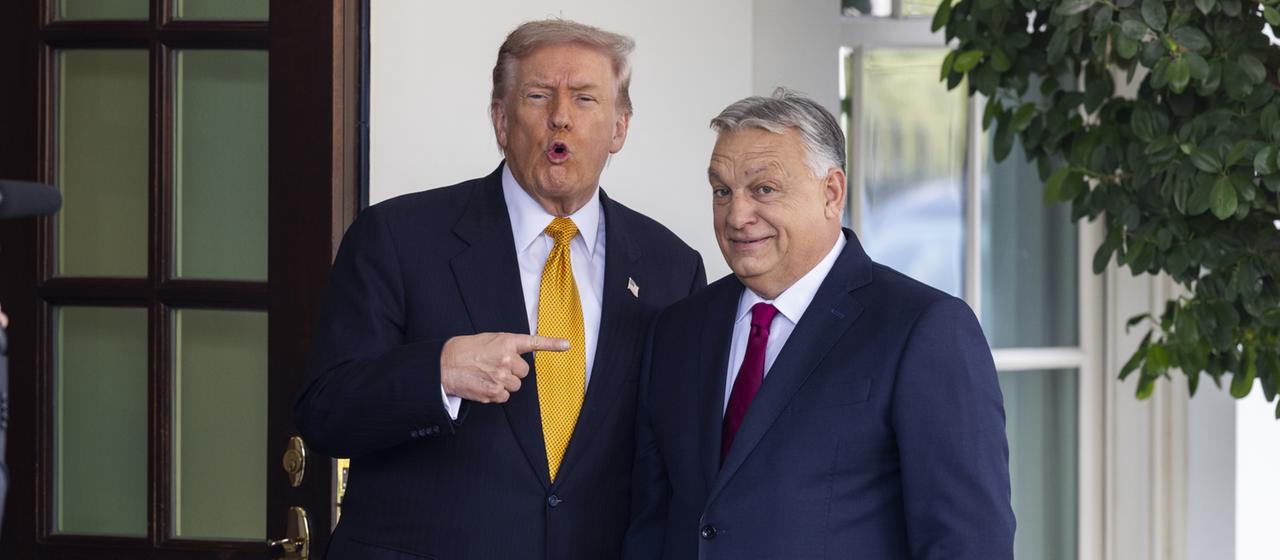Donald Trump und Viktor Orban posieren vor dem Eingang des Weißen Hauses. | EPA Donald Trump und Viktor Orban posieren vor dem Eingang des Weißen Hauses.