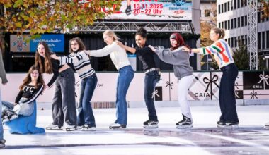 Winterwelt in Düsseldorf: Schlittschuh im Sonnenschein