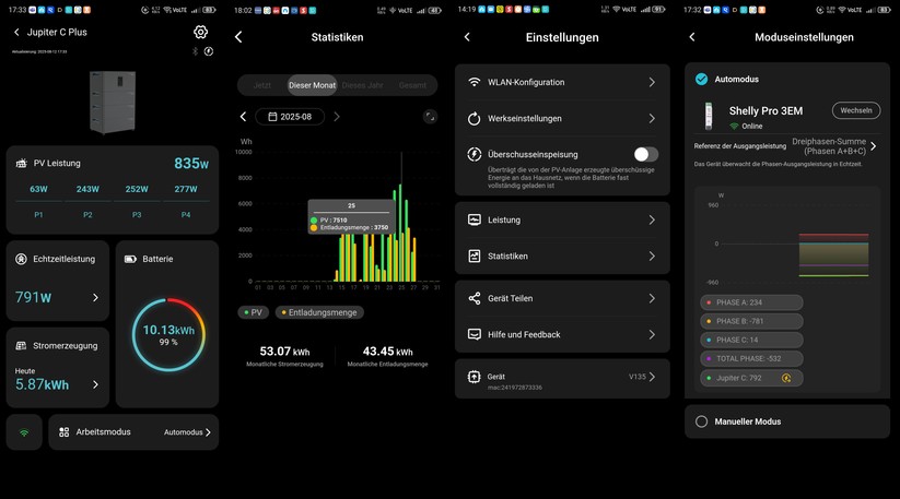 Die Marstek-App zeigt die wichtigsten Betriebsparameter, erlaubt aber nur wenige Einstellmöglichkeiten.