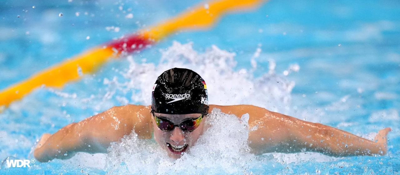 Die deutsche Schwimmerin Angelina Köhler bei einem Rennen über die 100-Meter-Schmetterling