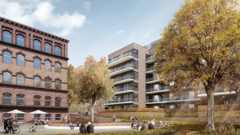 Hamburger Münzviertel: Visualisierung des neuen Diakonie-Hauses: Hier, im Hamburger Münzviertel, entstehen 31 Wohnungen für ehemals obdachlose Menschen, 15 Sozialwohnungen und eine Arztpraxis für Unversicherte.