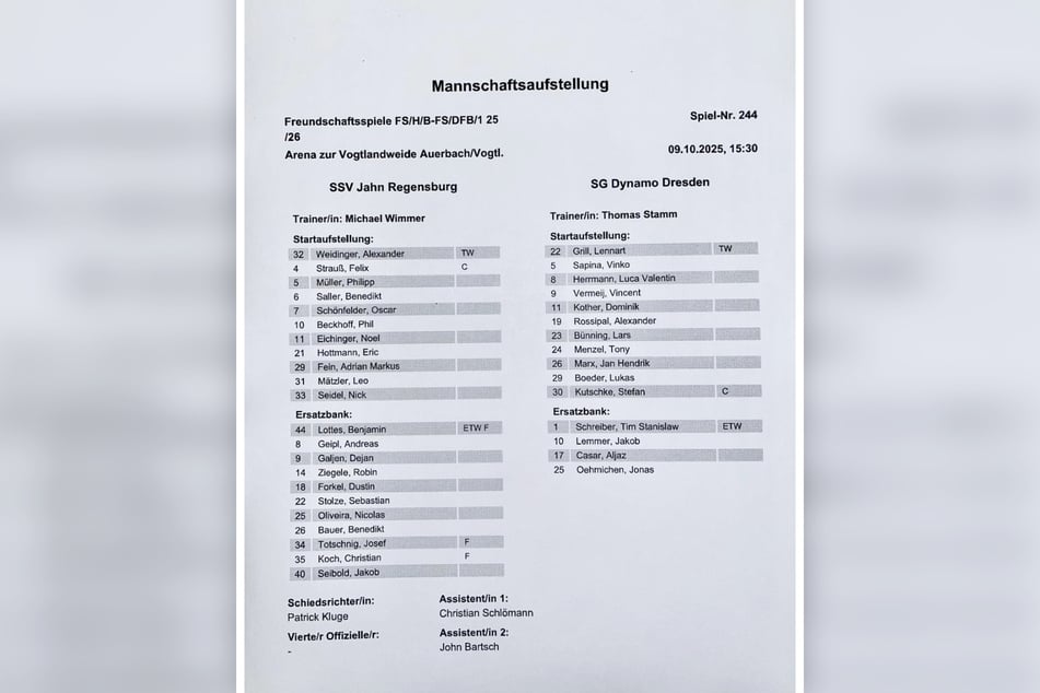 So starten die Mannschaften ins Testspiel.