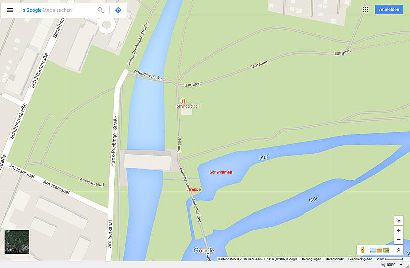 An der eingezeichneten Stelle kommen die "Eisschwimmer Flaucher" am Neujahrstag zusammen.