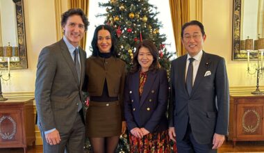 Justin Trudeau, Katy Perry, Yuko Kishida und Fumio Kishida bei einem Treffen in Tokio