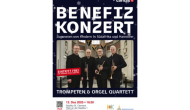 Plakat "Schönes hören – Gutes tun": Benefizkonzert zugunsten von Kindern in Südafrika und Hannover.