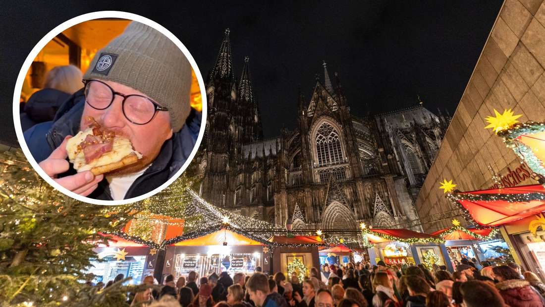 Der Weihnachtsmarkt am Kölner Dom zieht Jahr für Jahr sehr viele Touristen an. Diesmal auch Influencer Tod (li.).