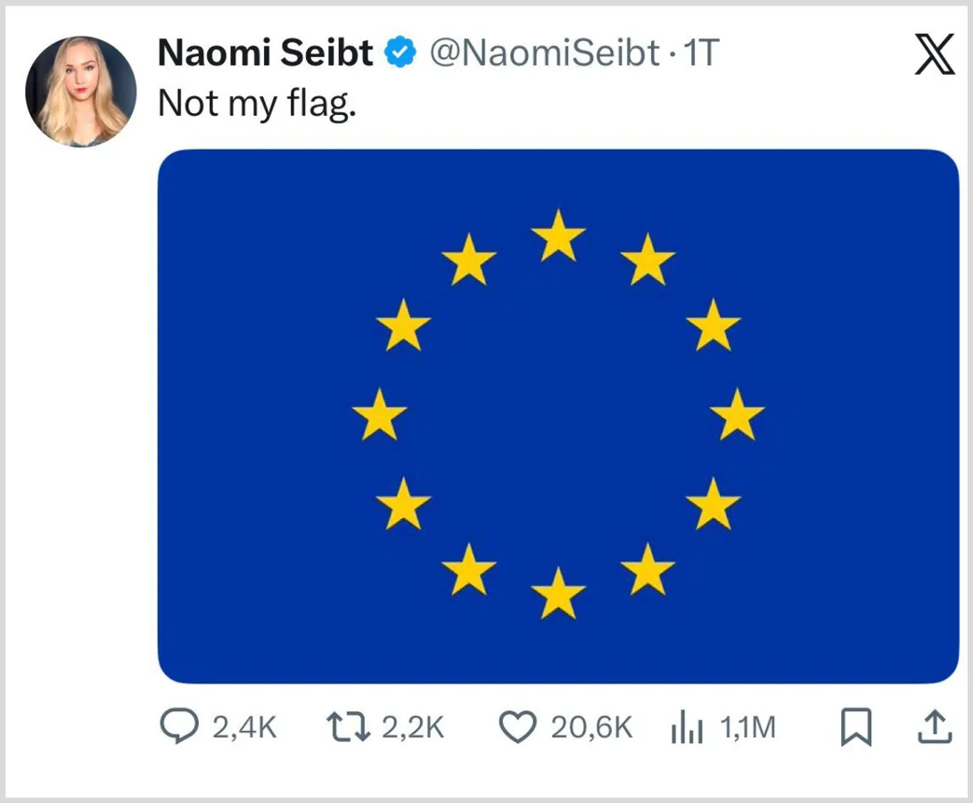 Anti-EU Tweet von Naomi Seibt auf X