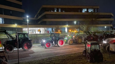 Traktoren vor Lidl in Bad Wimpfen. Ein Verein aus Landwirten hat zu einer Demonstration aufgerufen: Sie kritisieren die Butterpreise.