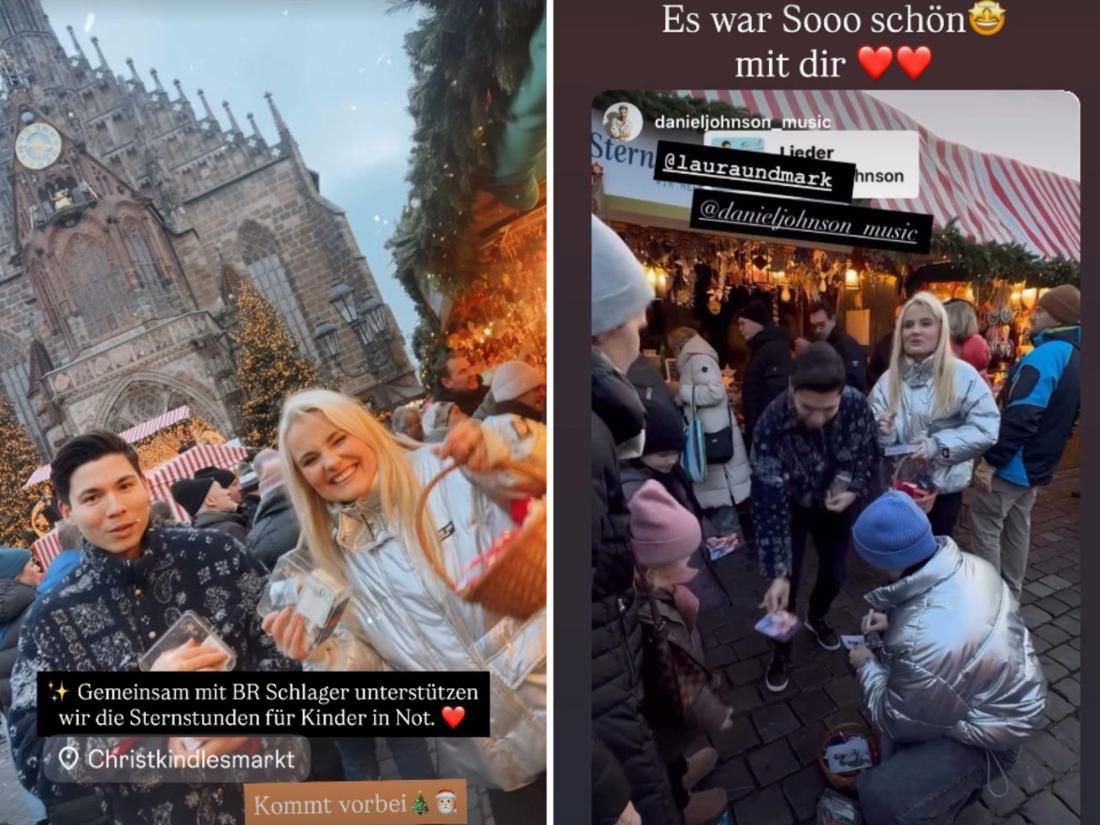 Begeistert zeigen Laura und Mark ihren Weihnachtsmarktbesuch in Nürnberg auf Instagram und rufen ihre Follower dazu auf, vorbeizukommen.