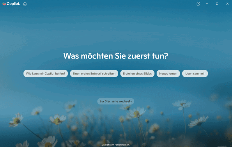 Willkommen bei Copilot, Auswahlmöglichkeiten anzeigen.