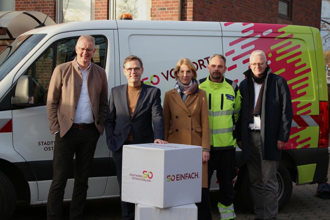 Erklärten, was die Netzübernahme bedeutet: Rolf Berlemann (von links), Markus Wiewel, Katrin Reuscher, Christian Prinsen und Winfried Münsterkötter.