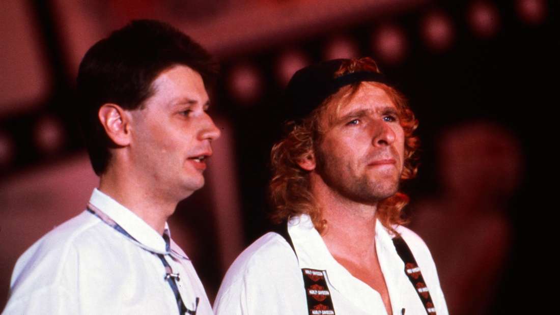 Günther Jauch und Thomas Gottschalk im Jahre 1988 bei der Sendung „Supertreff im ZDF“.