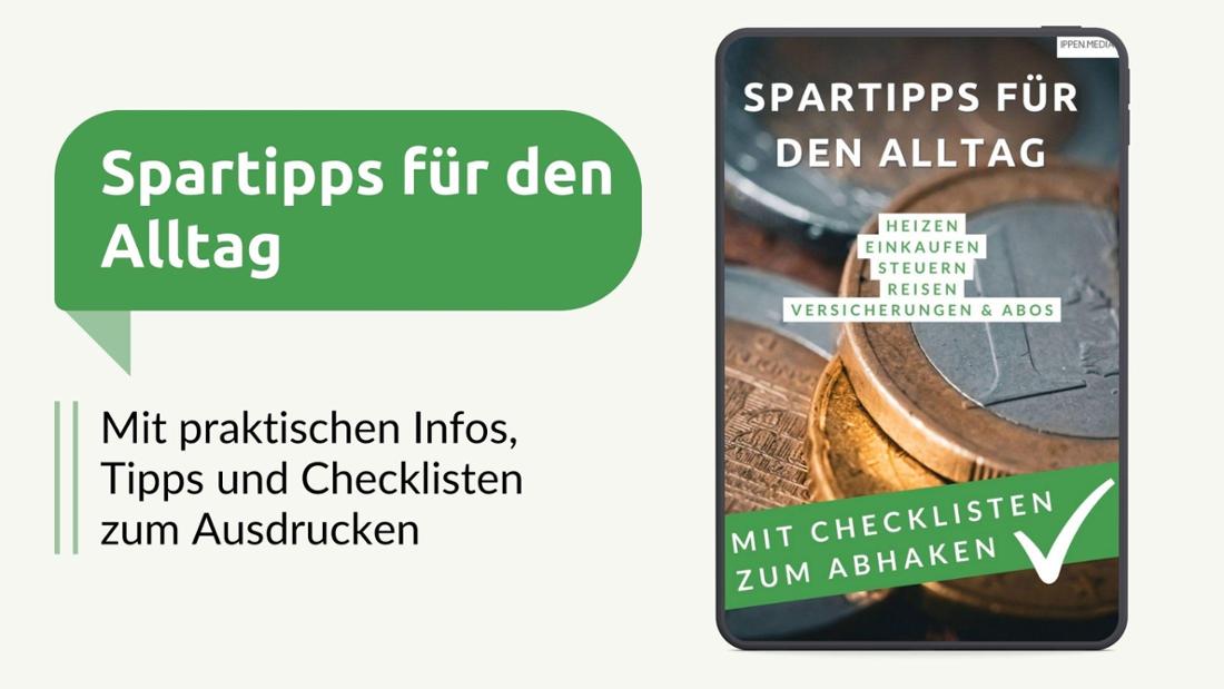 Die erste Seite des PDFs „Einfache Spartipps für den Alltag“,