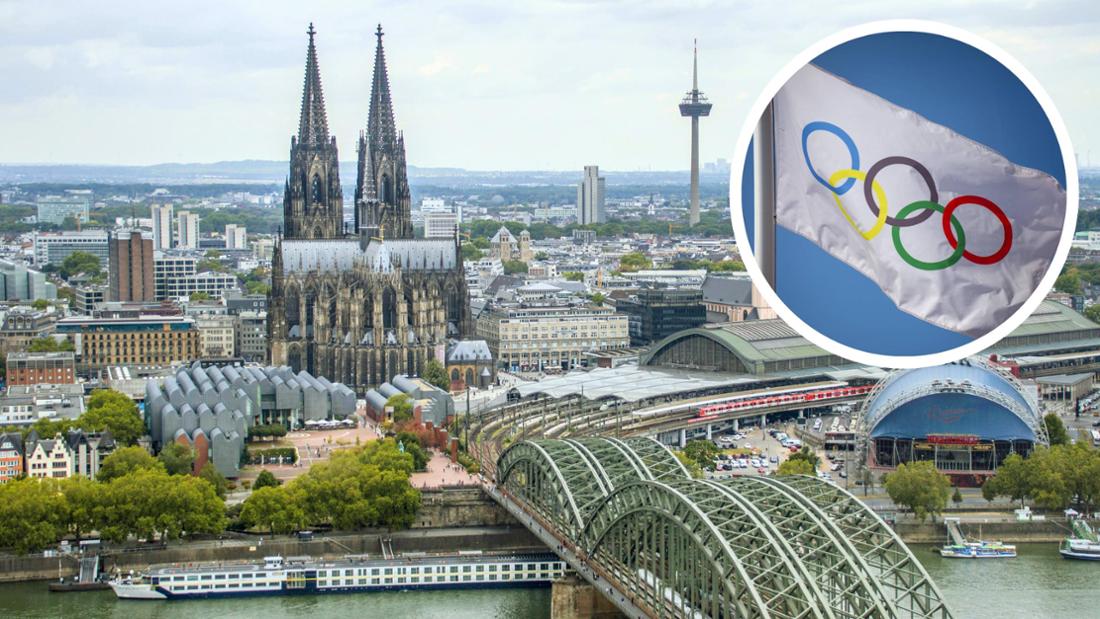 Panorama Köln, Kölner Dom und Olympia-Flagge