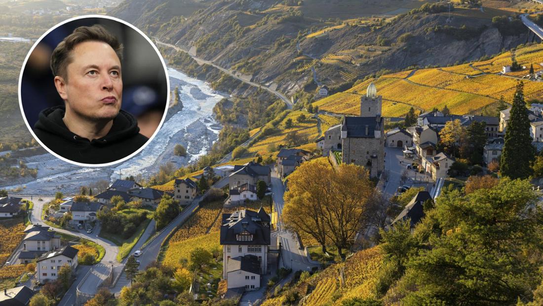 Collage aus Elon Musk und der Ansicht von Leuk