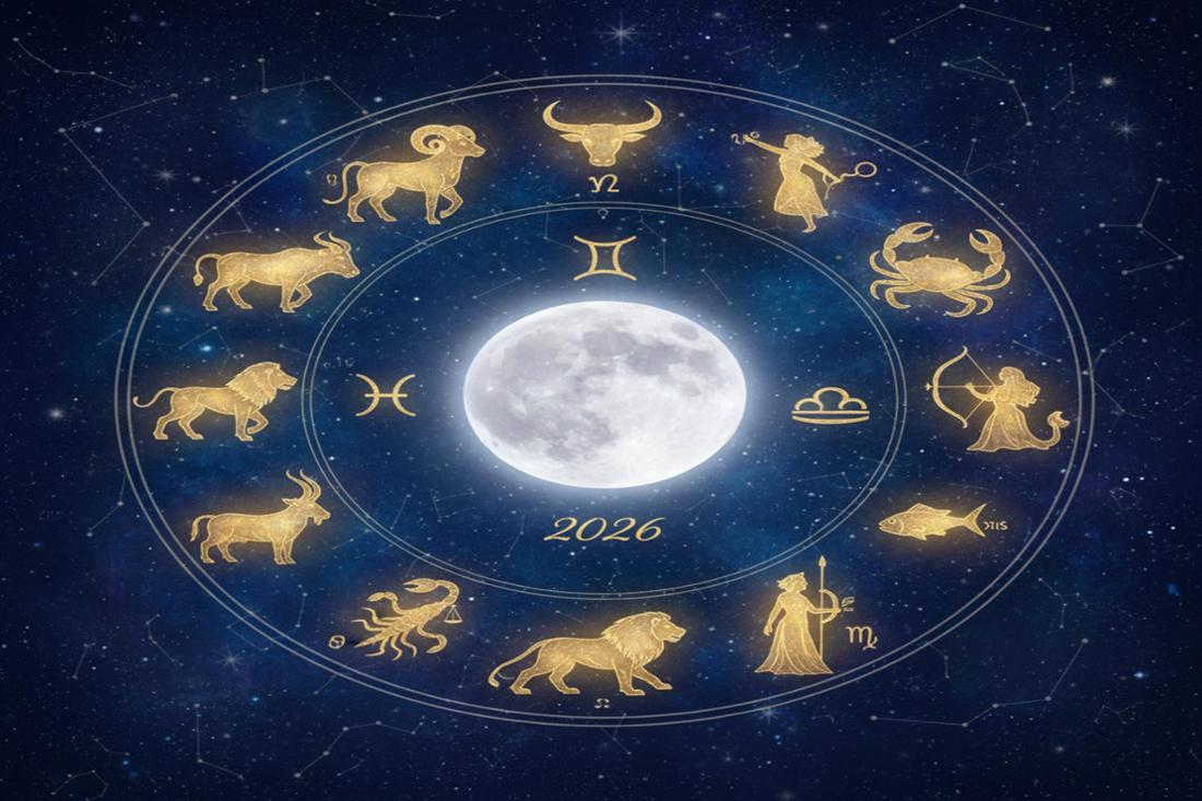 Horoskop 2026 Grafik zeigt alle zwölf Sternzeichen für das Jahreshoroskop 