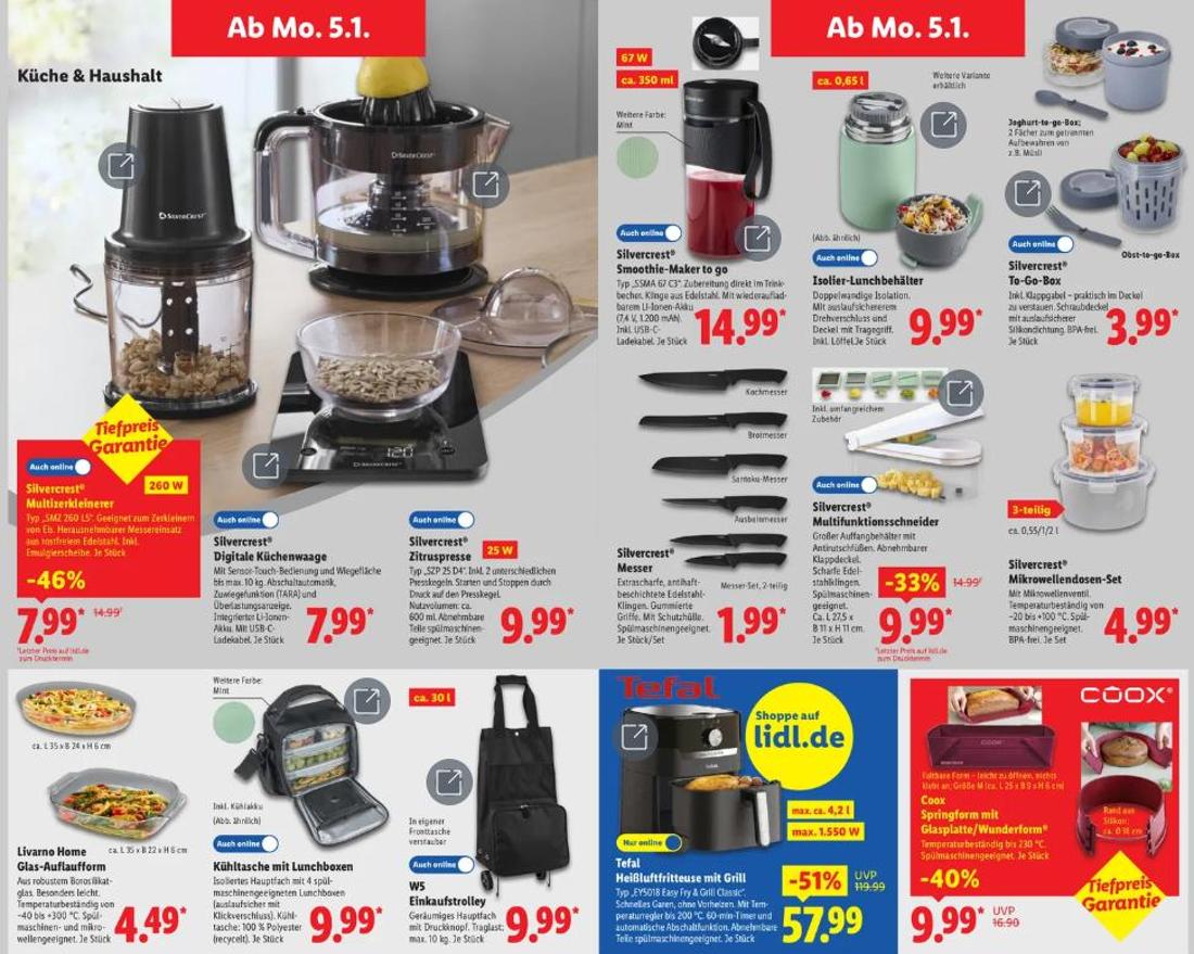 Das LIDL-Prospekt mit den Angeboten ab dem 5. Januar in der Kategorie Küche & Haushalt.