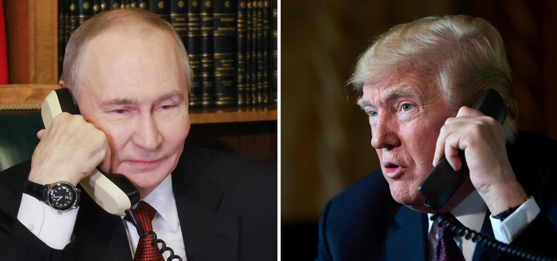 Die Kombo aus Archivbildern zeigt Russlands Präsidenten Wladimir Putin (l, 25.12.2025 in Moskau) und den US-Präsidenten Donald Trump (r, 22.11.2018 in Palm Beach), jeweils am Telefon.