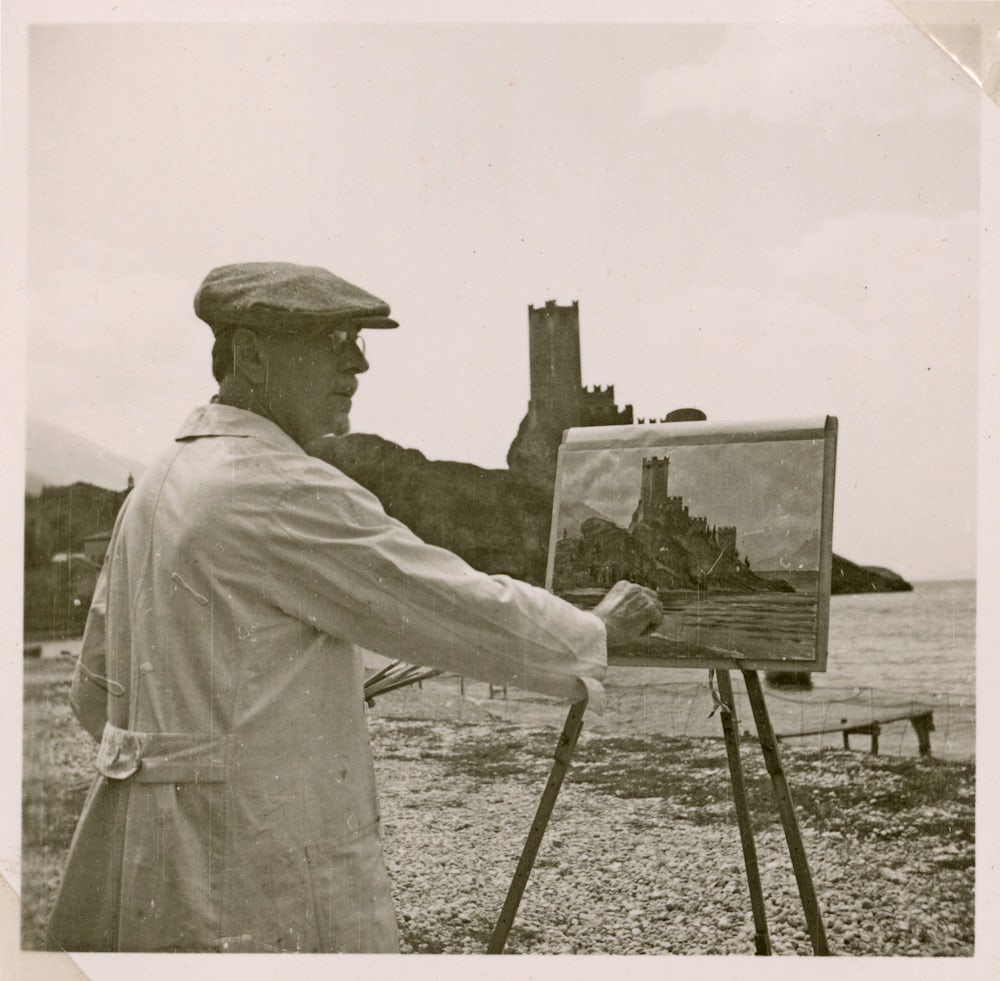 Seinen Lebensunterhalt verdiente Otto D. Franz als Jurist. Studiert hatte er allerdings auch an der Akademie der bildenden Künste München. Hier hat er seine Staffelei am Gardasee aufgebaut.