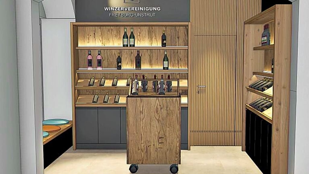 Das ist eine Visualisierung des Weinshops in Halles Tourist-Information.