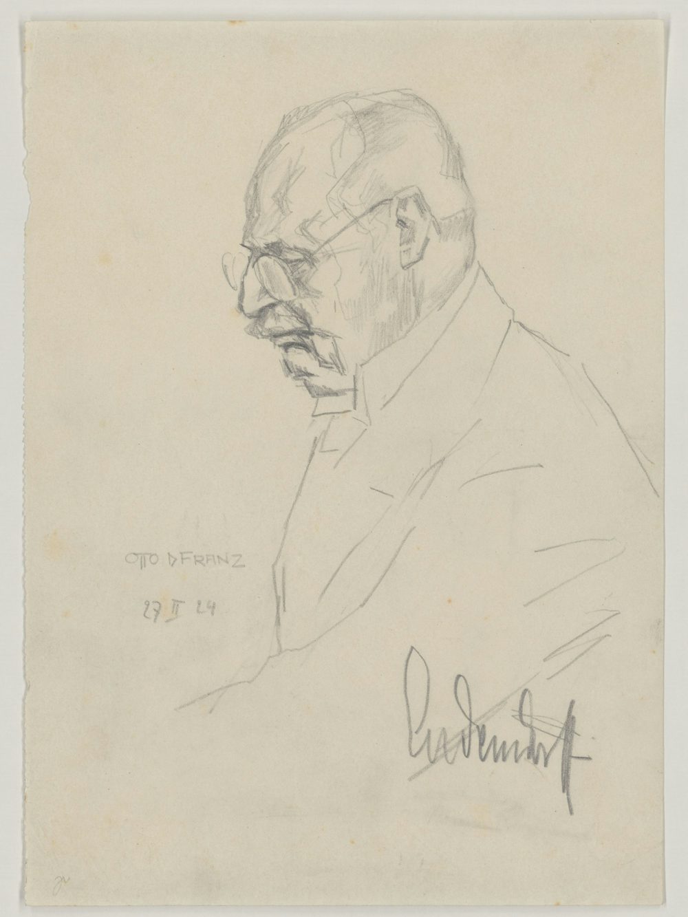 Der Angeklagte Erich Ludendorff signierte die Zeichnung, die Otto D. Franz von ihm fertigte.