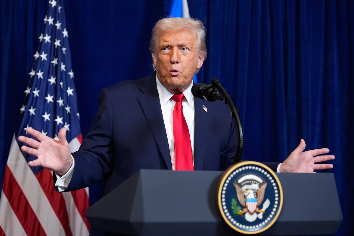 President Donald Trump speaks during a news conference with Israel's Prime Minister Benjamin Netanyahu at Mar-a-Lago, Monday, Dec. 29, 2025, in Palm Beach, Fla. (AP Photo/Alex Brandon)