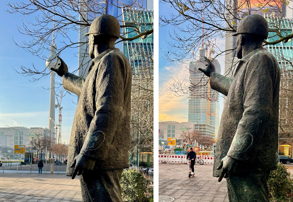 „The Berlinian“ schiebt sich zwischen Bauarbeiter und Fernsehturmkugel