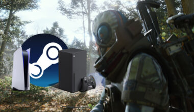 Arc Raiders mit Crossplay: Sci-Fi-Shooter zeigt Kämpfer im Wald, unterstützt Steam, PS5 und Xbox Series X für plattformübergreifendes Spielen.