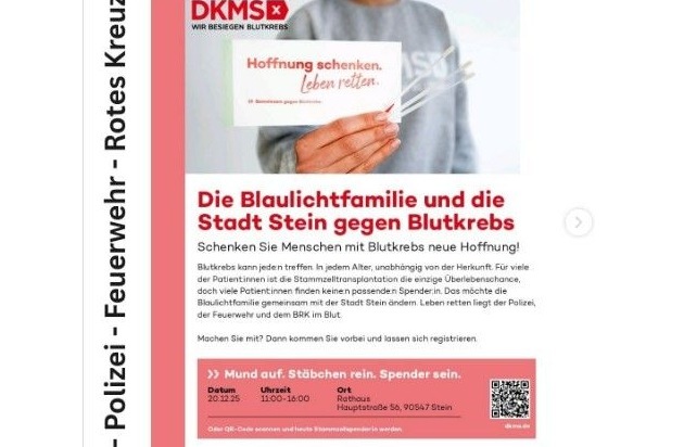 POL-MFR: (1188) Gemeinsame "Typisierungsaktion Stammzellenspende" der Blaulichtfamilie ...