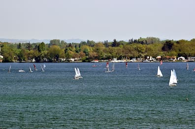 Im Grand parc de Miribel-jonage sorgen viel Grün und große Wasserflächen für Erholung.