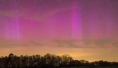 Polarlichter in der Erdatmosphäre leuchten purpurfarben