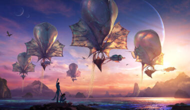 Der Auftritt der pittoresken Handelsflotte am Himmel über Pandora ist einer der vielen visuellen Höhepunkte von „Avatar: Fire and Ash“.