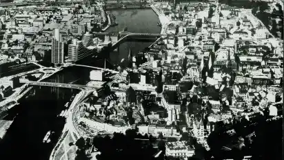 Bremen hätte ein anderes Gesicht gehabt: Luftbild der Innenstadt mit dem Teerhof-Entwurf von 1965.