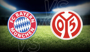 Logos vn Bayern und und Mainz auf Stadionhintergrund