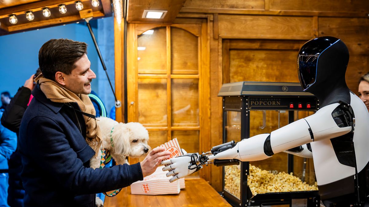 Optimus in Aktion: Tesla-Roboter verteilt Popcorn auf Berliner Weihnachtsmarkt