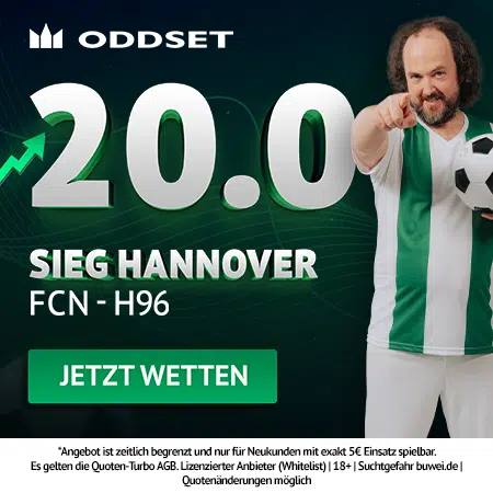 Jetzt den Oddset Quotenboost sichern 20.0 Quotenturbo zu Nürnberg vs. Hannover bei Oddset