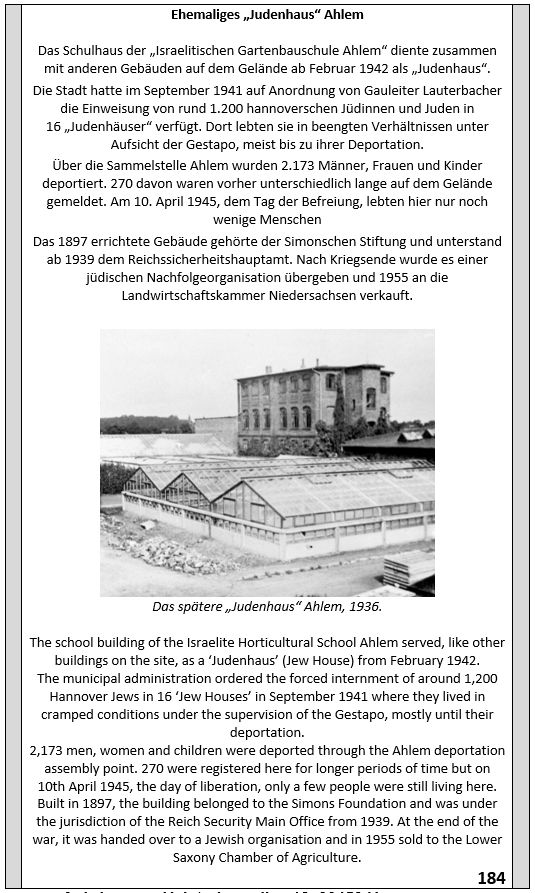 Stadttafel 184 - Ehem. Judenhaus Ahlem