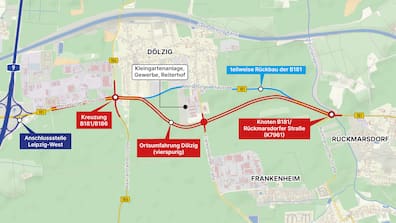 Die Landesdirektion Sachsen hat die vierspurige Erweiterung der B181 westlich von Leipzig, einschließlich einer Ortsumfahrung für Dölzig (Schkeuditz), genehmigt.