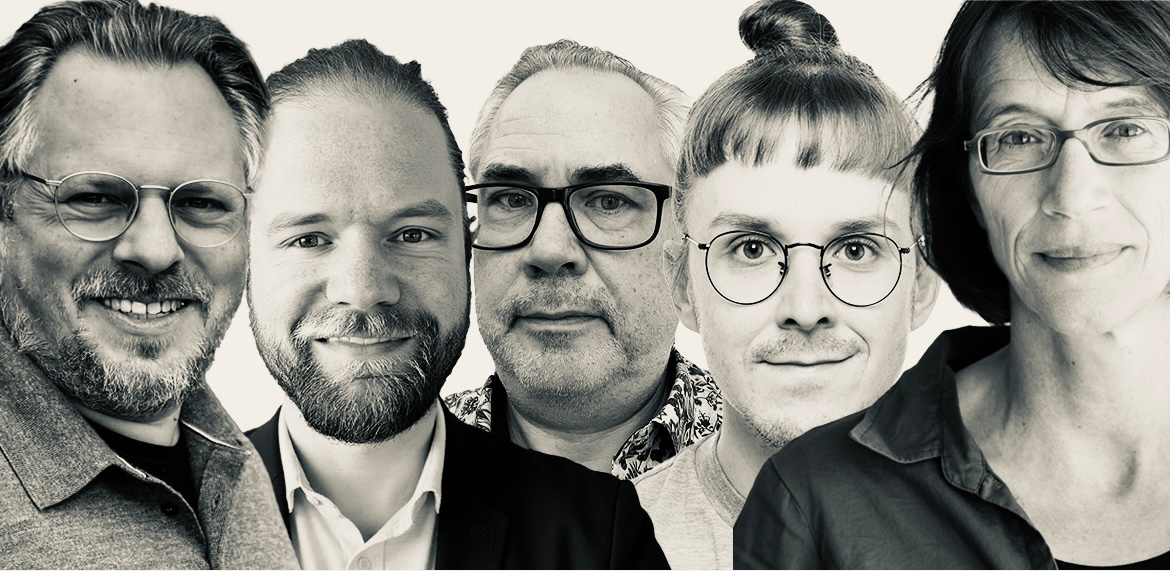 Das aktuelle Team von NAHVERKEHR HAMBURG (v.l.n.r.): Herausgeber Christian Hinkelmann, Webmaster Patrick Schöbel, Redakteur Thomas Röbke, Redakteur Paul Meerkamp und Redakteurin Katrin Wienefeld. Nicht im Bild: Redakteur Frank Muth und Grafikdesigner Matthias Schinck