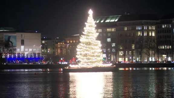 Die Beleuchtete Tanne auf der Hamburger Binnenalster.