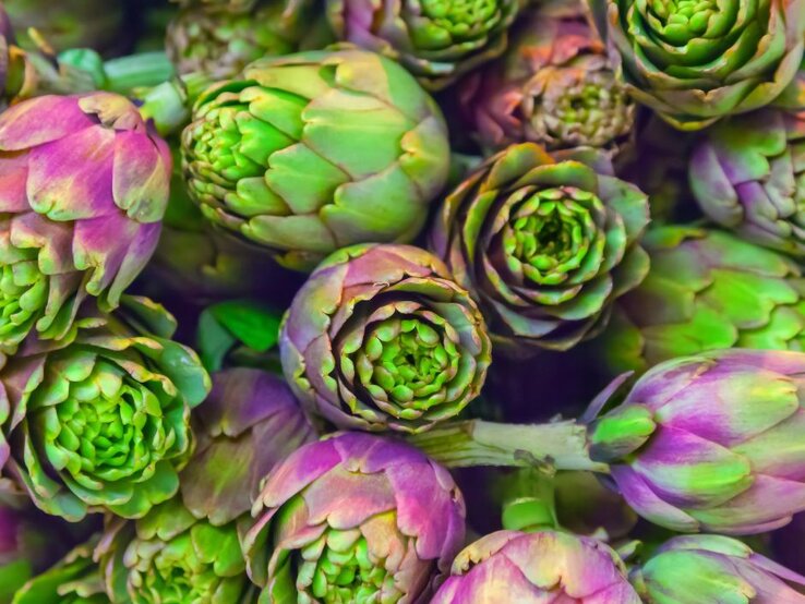 Draufsicht auf Artischocken. | © Getty Images/ adisa via Canva.com